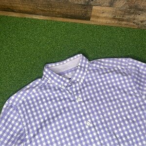 Johnston And Murphy Purple And‎ White Gingham Long Sleeve Short Men’s Size - L